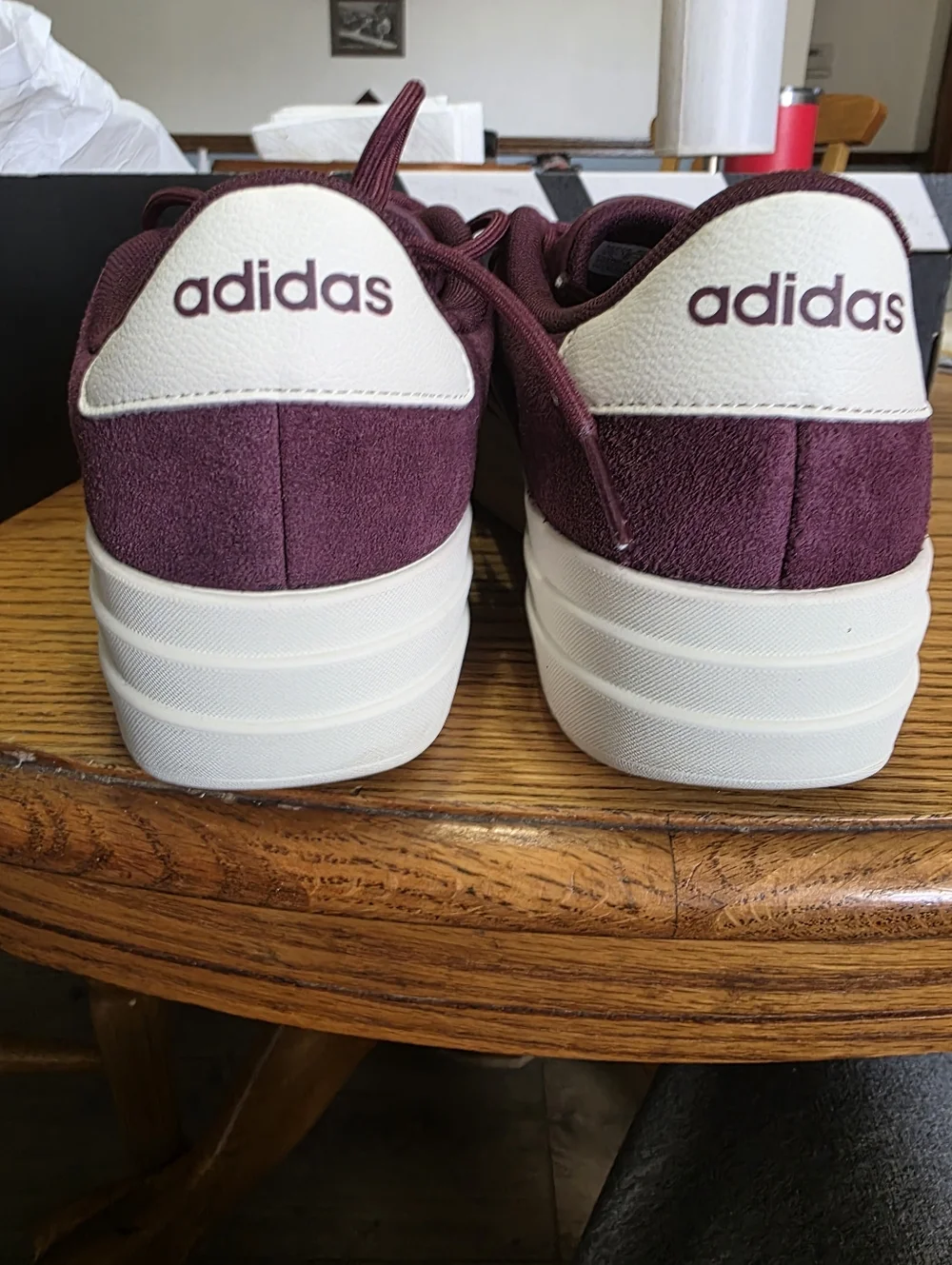 adidas VL Court Bold Size 7.5 Womens Maroon Suede Sneakers with White Stripes - Picture 6 of 8
